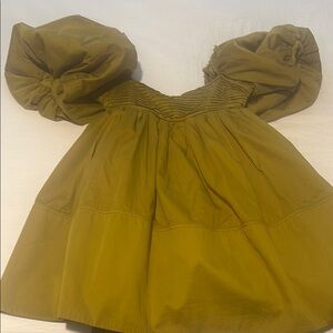 Stylish Olive Green Puff Sleeve Dress